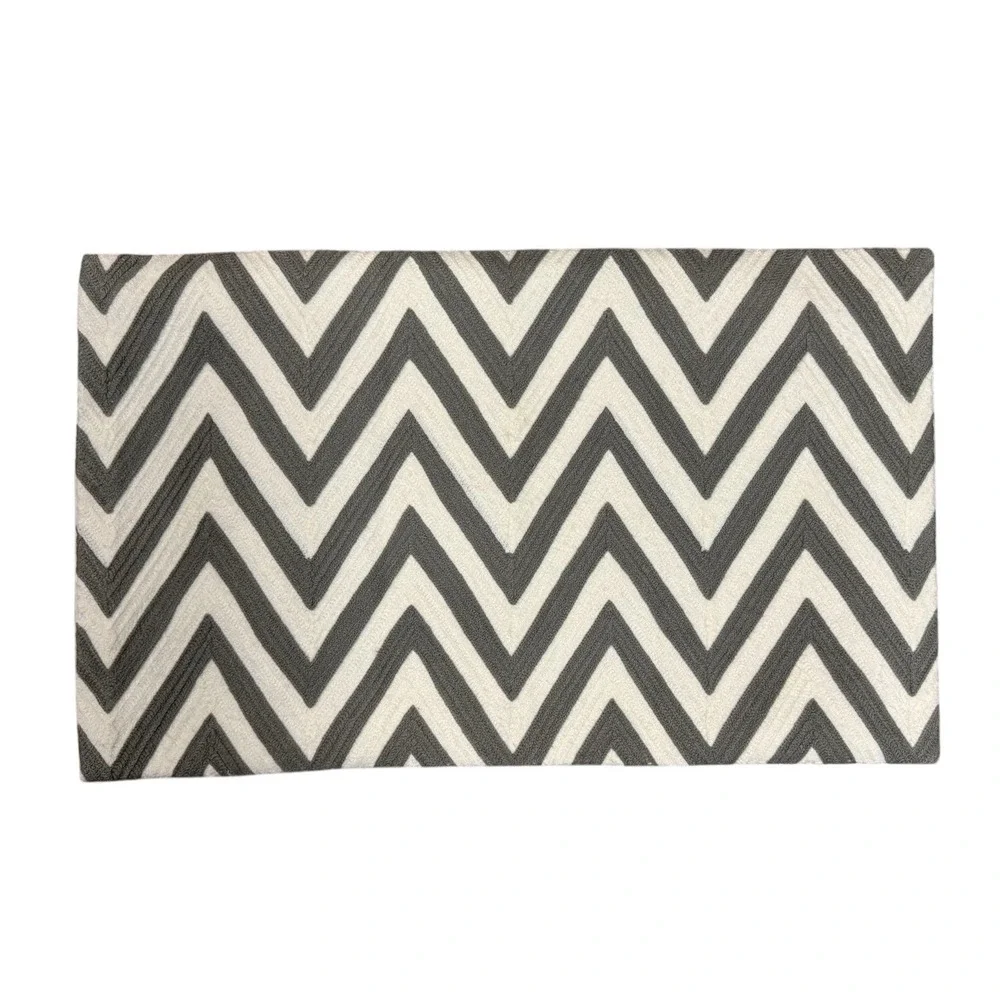 Pottery Barn Chevron‎ Lumbar Pillow Cover Gray White 16x26 Embroidered EUC